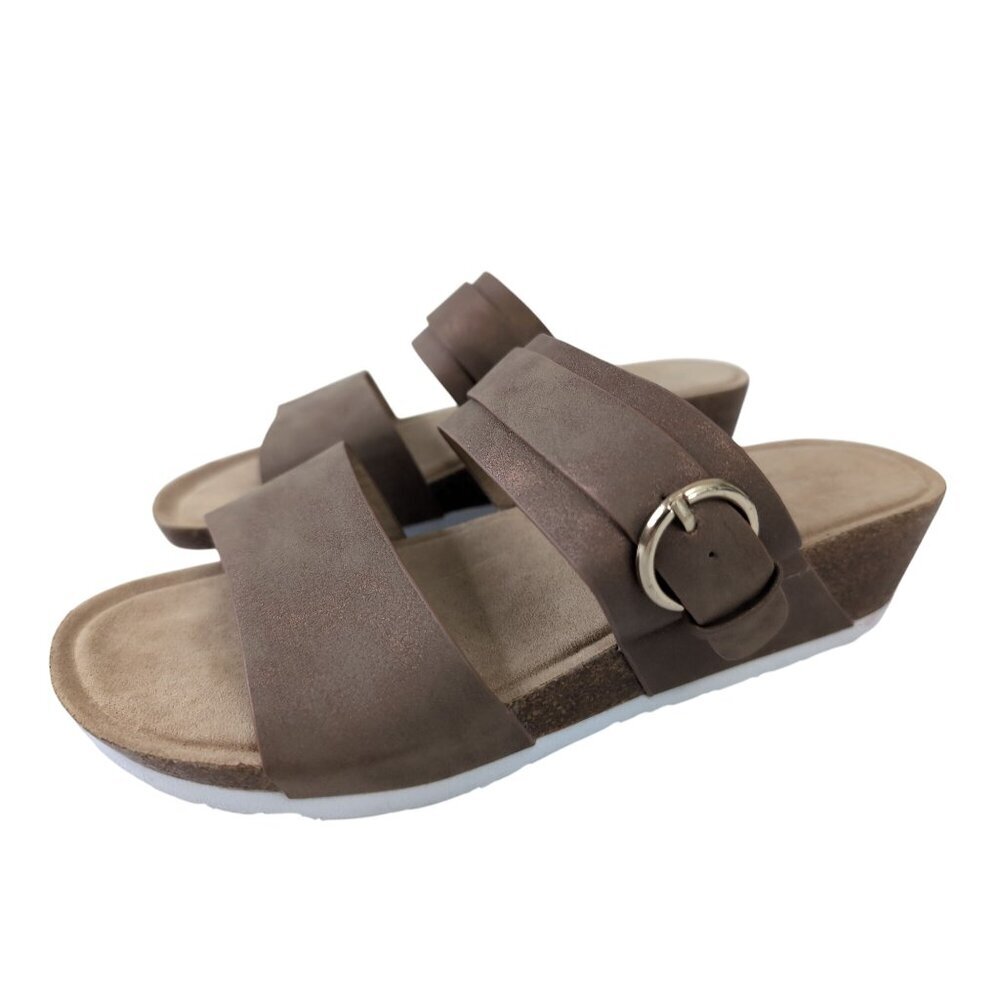 Cloudwalkers Avenue Wedge Sandal Womens 9‎ Brown Copper Shimmer Slip On Open Toe